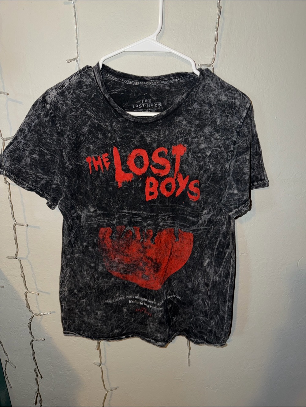 Hot Topic Black Acid-Wash 'The Lost Boys' Graphic Tee with Red Print